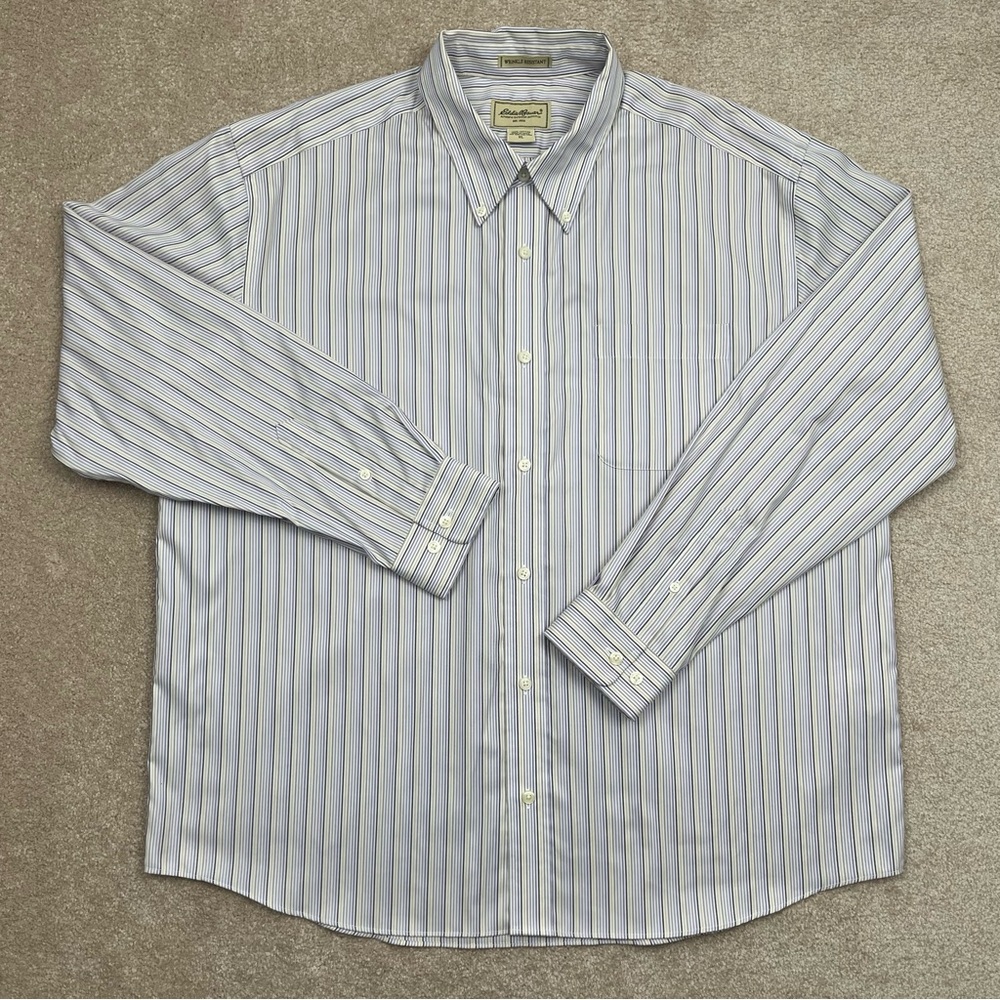 Eddie Bauer Shirt Adult XL Striped Button Up Wrinkle Resistant Long Sleeve Men